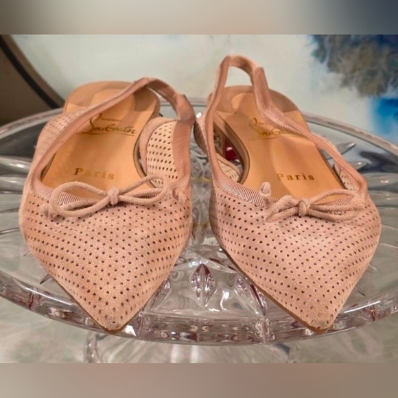 Christian Louboutin HALL SLING Spike Studded Heel Suede Flat Sandals Shoes - Picture 4 of 10